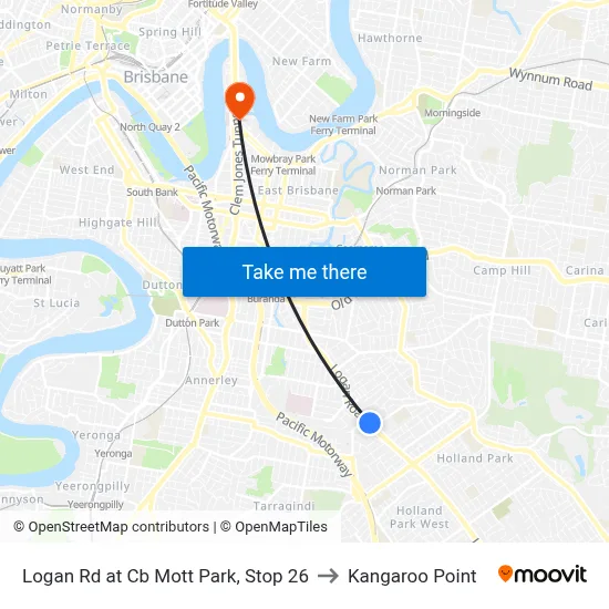 Logan Rd at Cb Mott Park, Stop 26 to Kangaroo Point map