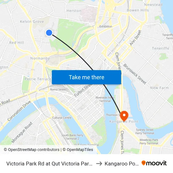 Victoria Park Rd at Qut Victoria Park Rd to Kangaroo Point map