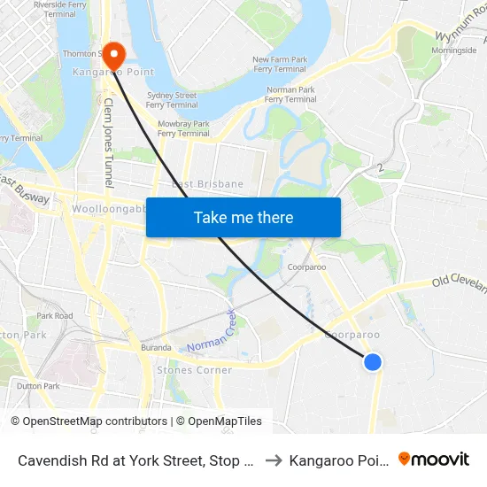 Cavendish Rd at York Street, Stop 29 to Kangaroo Point map