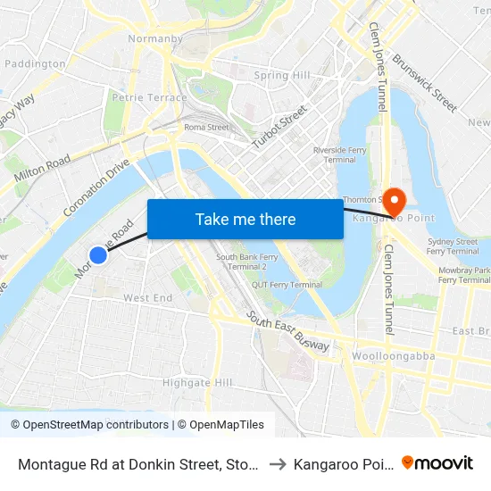 Montague Rd at Donkin Street, Stop 7 to Kangaroo Point map