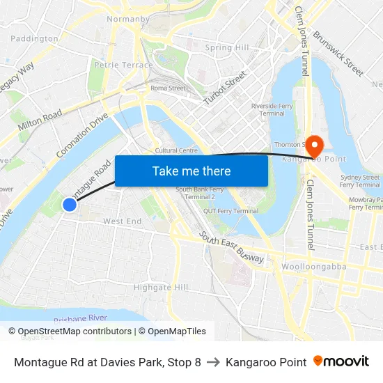 Montague Rd at Davies Park, Stop 8 to Kangaroo Point map