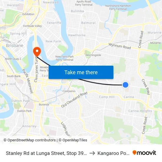 Stanley Rd at Lunga Street, Stop 39/40 to Kangaroo Point map