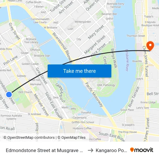 Edmondstone Street at Musgrave Park to Kangaroo Point map
