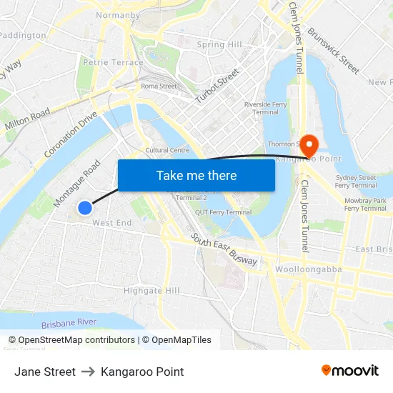 Jane Street to Kangaroo Point map