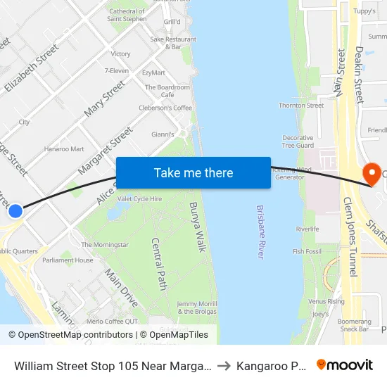 William Street Stop 105 Near Margaret St to Kangaroo Point map