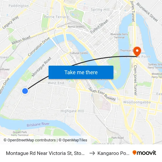 Montague Rd Near Victoria St, Stop 10 to Kangaroo Point map