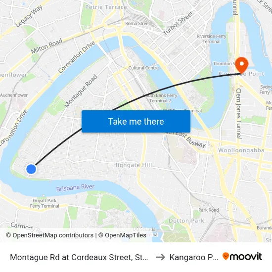 Montague Rd at Cordeaux Street, Stop 30/14 to Kangaroo Point map