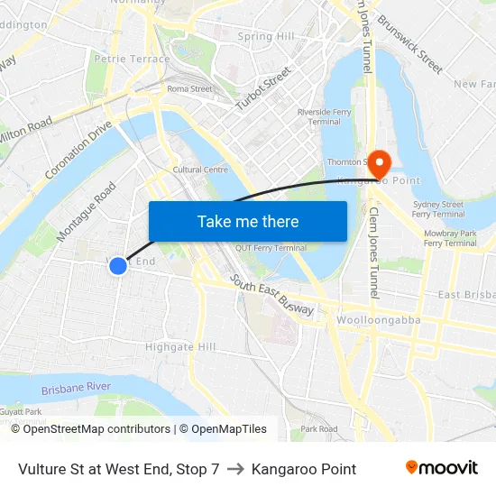 Vulture St at West End, Stop 7 to Kangaroo Point map