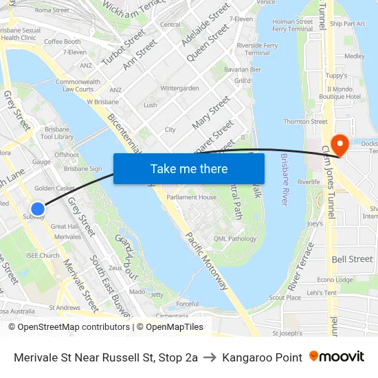Merivale St Near Russell St, Stop 2a to Kangaroo Point map