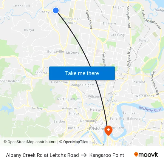 Albany Creek Rd at Leitchs Road to Kangaroo Point map