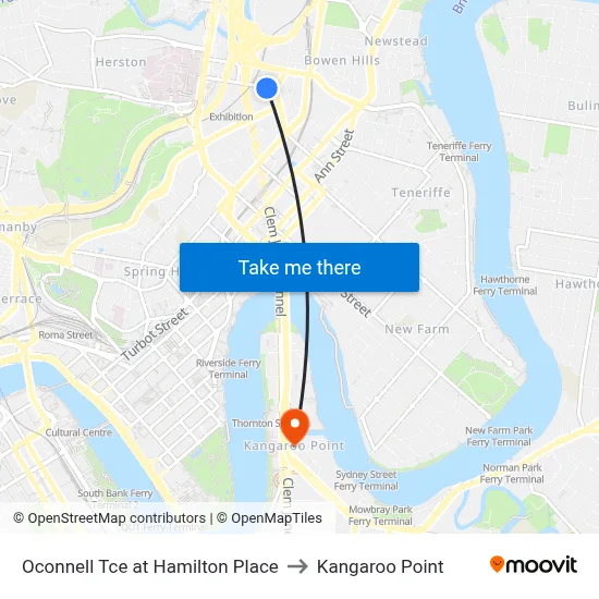 Oconnell Tce at Hamilton Place to Kangaroo Point map