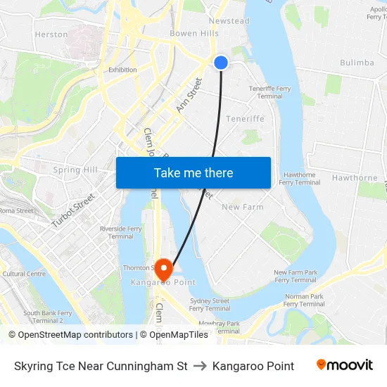 Skyring Tce Near Cunningham St to Kangaroo Point map