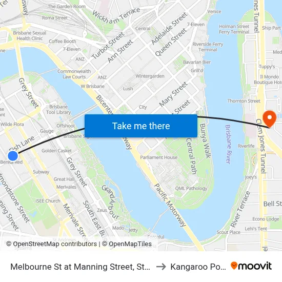 Melbourne St at Manning Street, Stop 4 to Kangaroo Point map