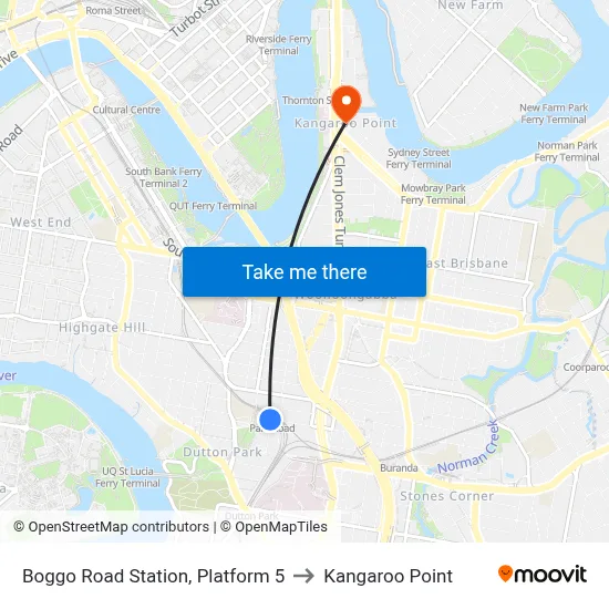 Boggo Road Station, Platform 5 to Kangaroo Point map