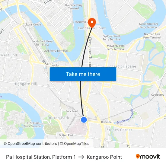 Pa Hospital Station, Platform 1 to Kangaroo Point map