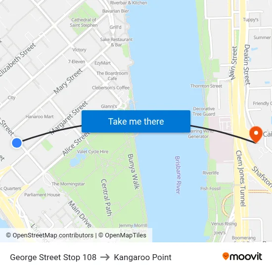 George Street Stop 108 to Kangaroo Point map