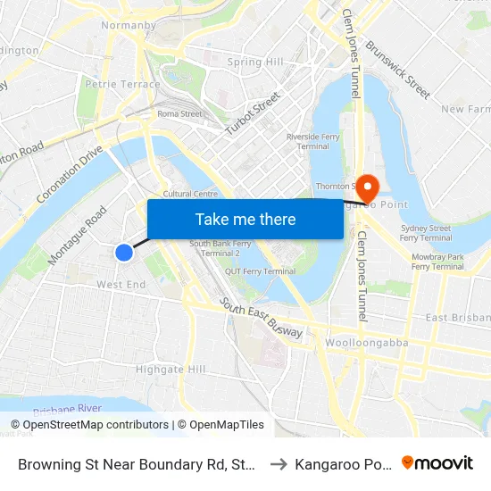 Browning St Near Boundary Rd, Stop 5 to Kangaroo Point map