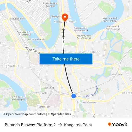 Buranda Busway, Platform 2 to Kangaroo Point map