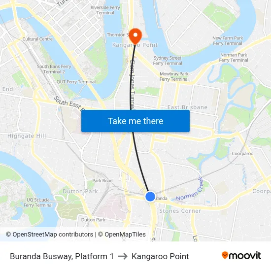 Buranda Busway, Platform 1 to Kangaroo Point map