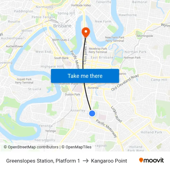 Greenslopes Station, Platform 1 to Kangaroo Point map