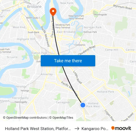 Holland Park West Station, Platform 1 to Kangaroo Point map