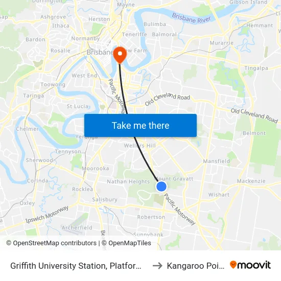 Griffith University Station, Platform 2 to Kangaroo Point map