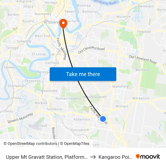 Upper Mt Gravatt Station, Platform 2 to Kangaroo Point map