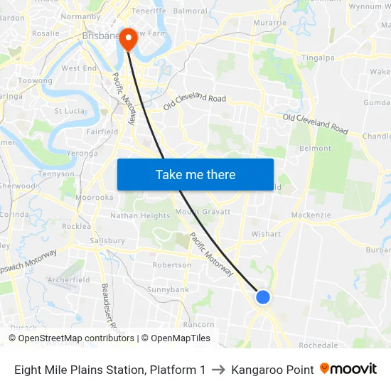 Eight Mile Plains Station, Platform 1 to Kangaroo Point map