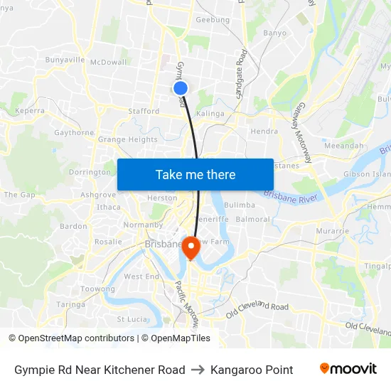 Gympie Rd Near Kitchener Road to Kangaroo Point map