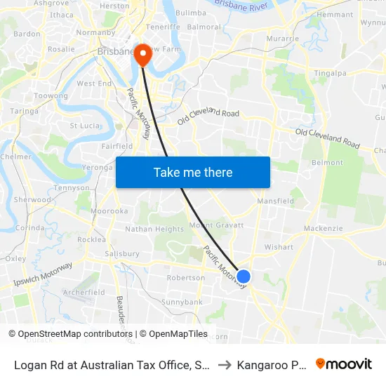 Logan Rd at Australian Tax Office, Stop 80 to Kangaroo Point map