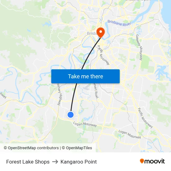 Forest Lake Shops to Kangaroo Point map