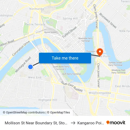Mollison St Near Boundary St, Stop 5 to Kangaroo Point map
