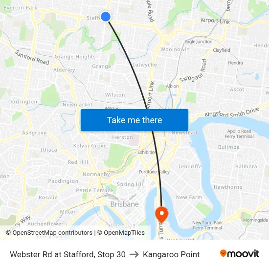 Webster Rd at Stafford, Stop 30 to Kangaroo Point map