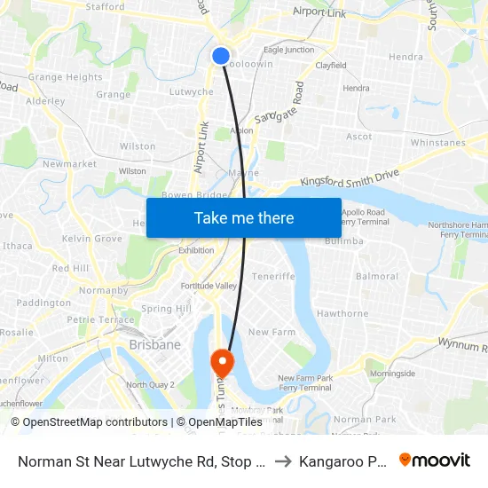 Norman St Near Lutwyche Rd, Stop 24/25 to Kangaroo Point map