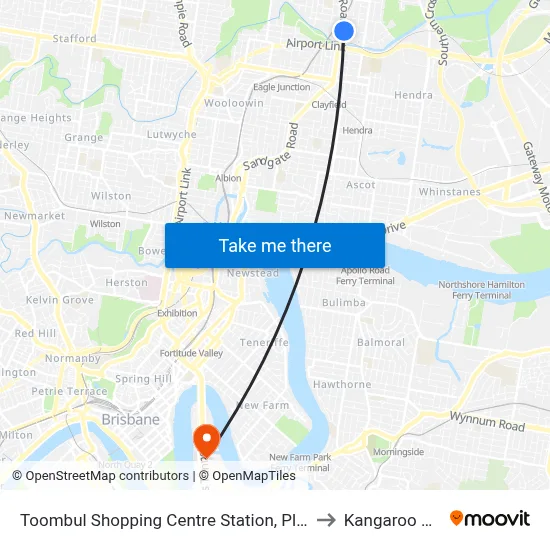 Toombul Shopping Centre Station, Platform A to Kangaroo Point map