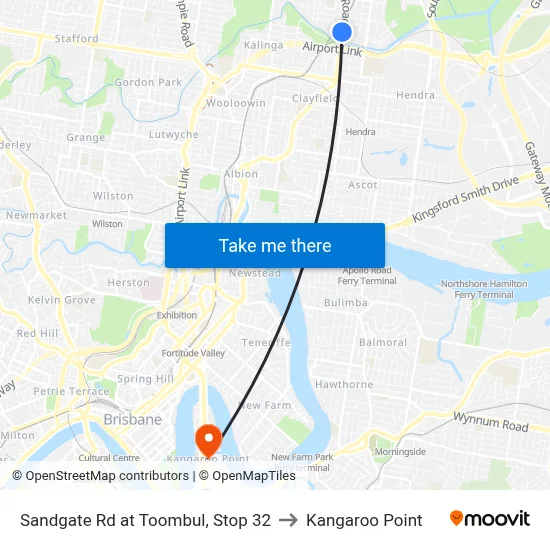 Sandgate Rd at Toombul, Stop 32 to Kangaroo Point map