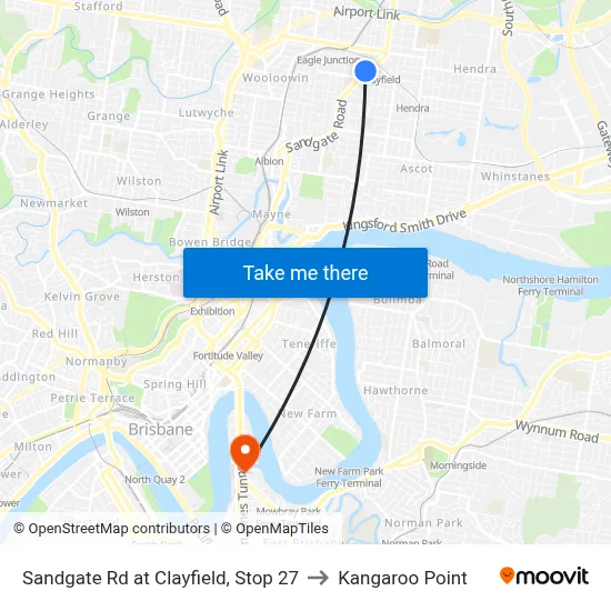Sandgate Rd at Clayfield, Stop 27 to Kangaroo Point map