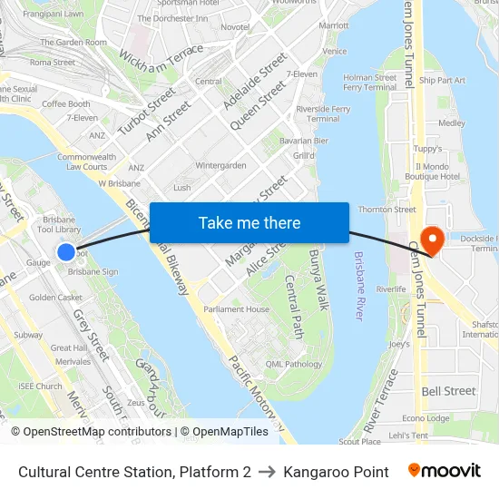 Cultural Centre Station, Platform 2 to Kangaroo Point map