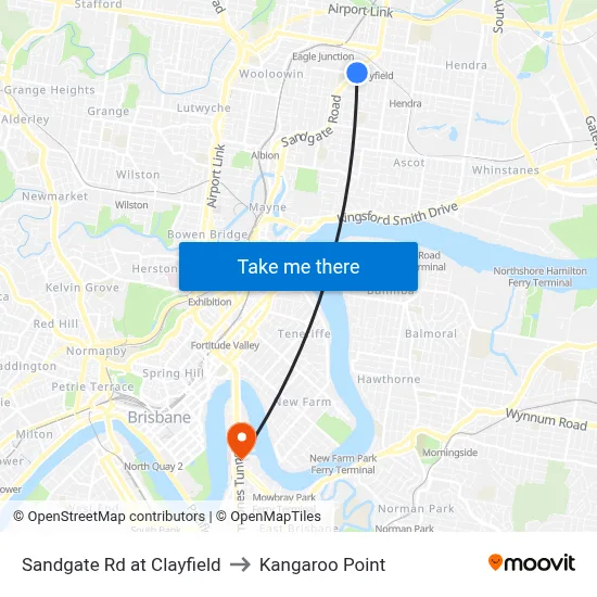 Sandgate Rd at Clayfield to Kangaroo Point map