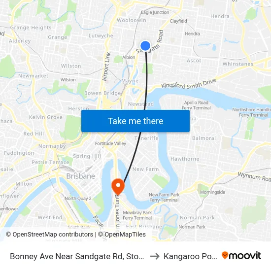Bonney Ave Near Sandgate Rd, Stop 21 to Kangaroo Point map