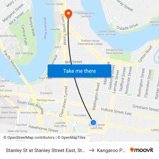Stanley St at Stanley Street East, Stop 10 to Kangaroo Point map