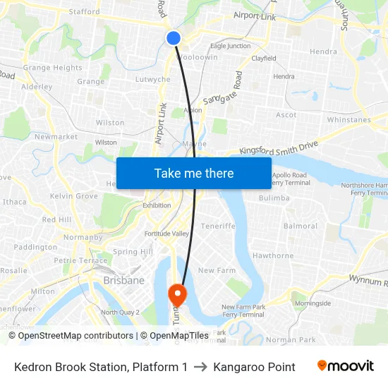 Kedron Brook Station, Platform 1 to Kangaroo Point map