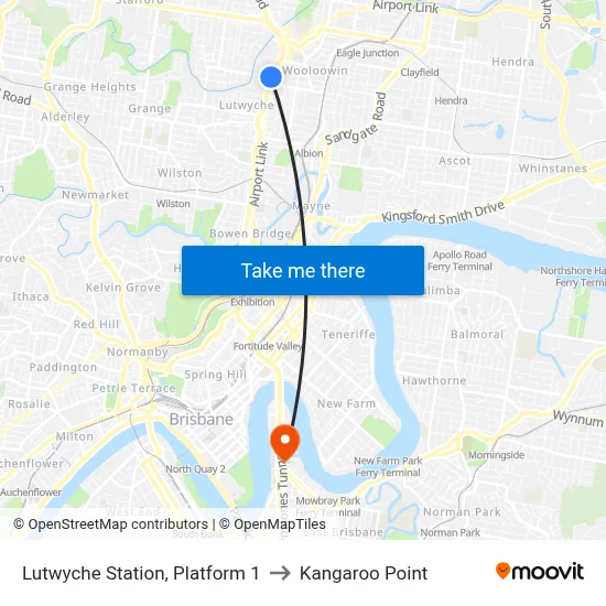 Lutwyche Station, Platform 1 to Kangaroo Point map