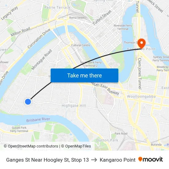 Ganges St Near Hoogley St, Stop 13 to Kangaroo Point map