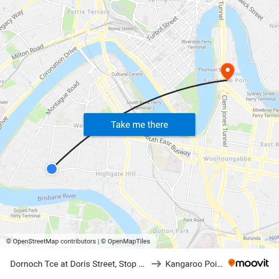 Dornoch Tce at Doris Street, Stop 17 to Kangaroo Point map