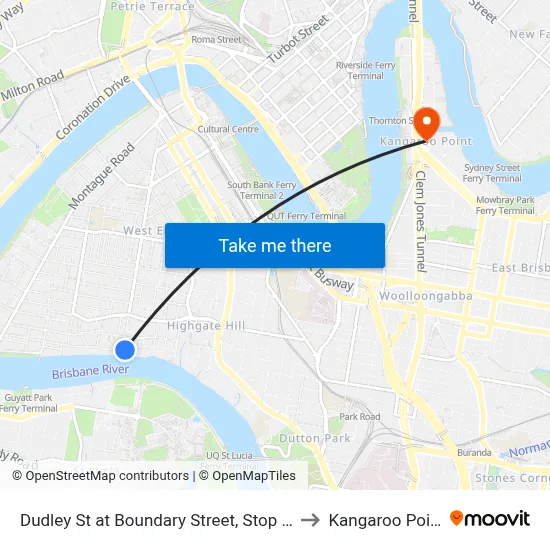 Dudley St at Boundary Street, Stop 24 to Kangaroo Point map