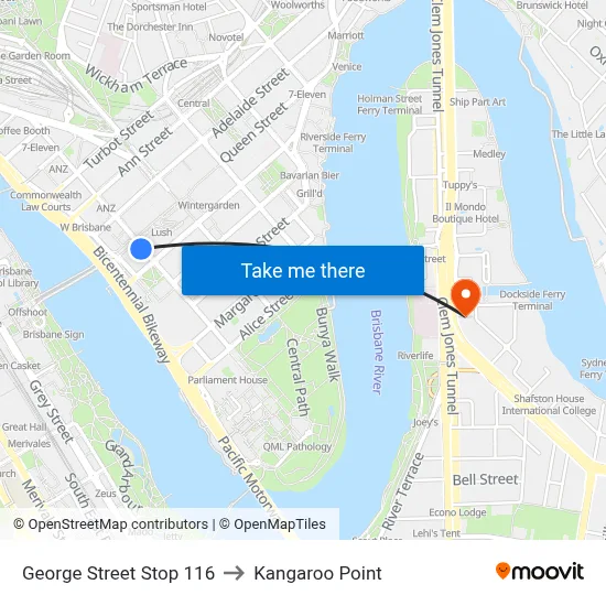 George Street Stop 116 to Kangaroo Point map