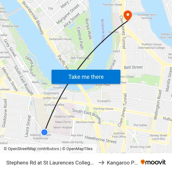 Stephens Rd at St Laurences College, Stop 7 to Kangaroo Point map