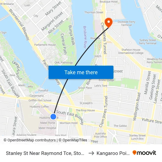 Stanley St Near Raymond Tce, Stop 6 to Kangaroo Point map