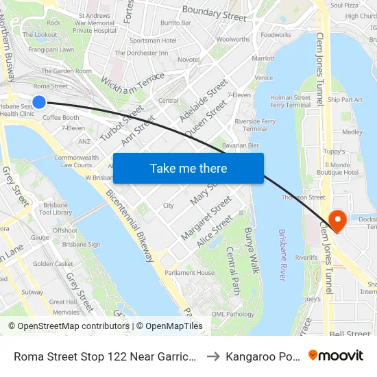 Roma Street Stop 122 Near Garrick St to Kangaroo Point map